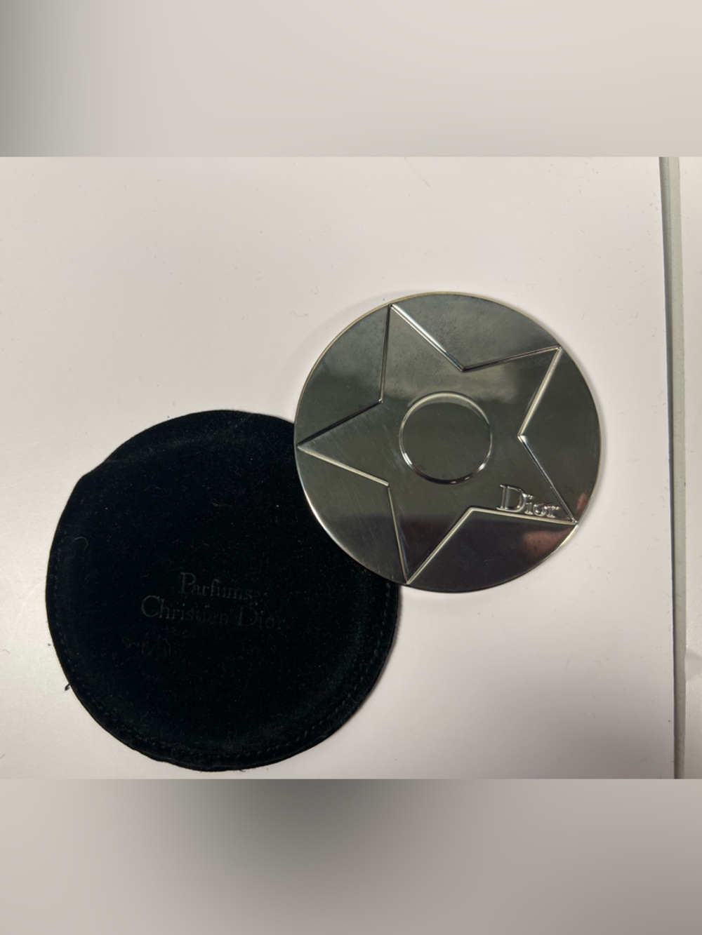 Dior Star Compact Mirror Silver Tone w Pouch Vintage